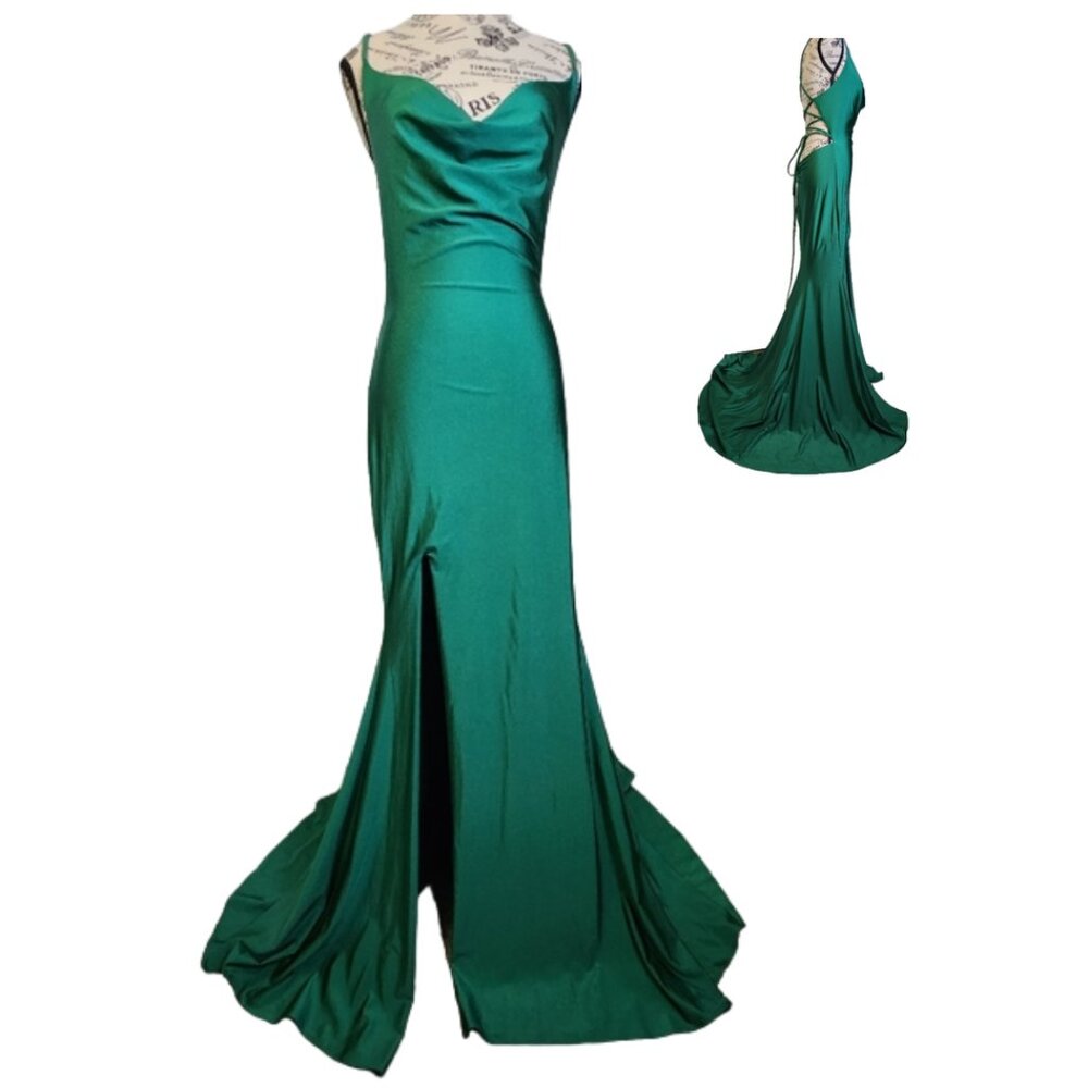 La Femme Women's Green V-neck Mermaid Dress in Emerald NWT 28518